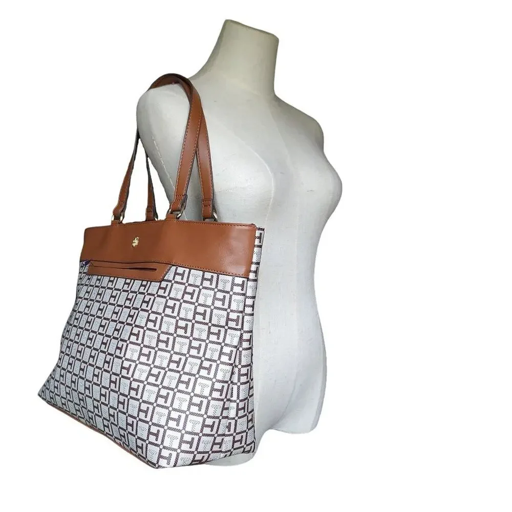 Tommy Hilfiger Large Brown/TF Print Tote W Pouch
